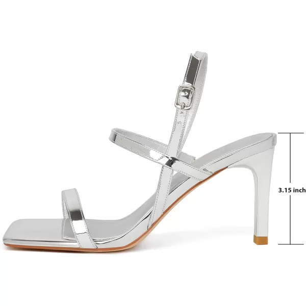Mostrin Heels for Women Strappy Sandals Square Open Toe High Heel Sandals Ankle Strap Stiletto Heels for Party WeddingSilver