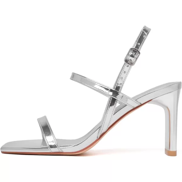 Mostrin Heels for Women Strappy Sandals Square Open Toe High Heel Sandals Ankle Strap Stiletto Heels for Party WeddingSilver02