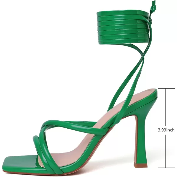 Mostrin White Strappy Heels for Women Lace Up Heels Tie Up Stiletto High Heeled Sandals Square Open Toe Heels for Prom PartyGreen