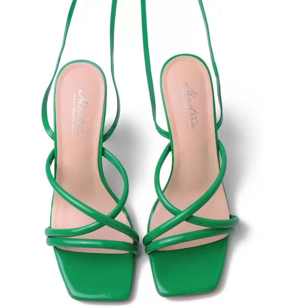 Mostrin White Strappy Heels for Women Lace Up Heels Tie Up Stiletto High Heeled Sandals Square Open Toe Heels for Prom PartyGreen