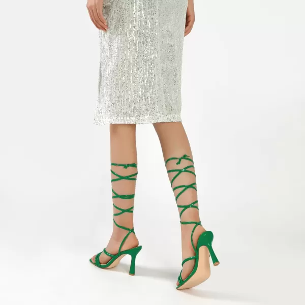 Mostrin White Strappy Heels for Women Lace Up Heels Tie Up Stiletto High Heeled Sandals Square Open Toe Heels for Prom PartyGreen