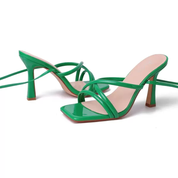 Mostrin White Strappy Heels for Women Lace Up Heels Tie Up Stiletto High Heeled Sandals Square Open Toe Heels for Prom PartyGreen