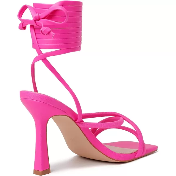 Mostrin White Strappy Heels for Women Lace Up Heels Tie Up Stiletto High Heeled Sandals Square Open Toe Heels for Prom PartyHot Pink