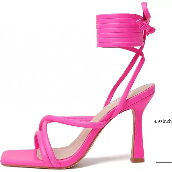 Mostrin White Strappy Heels for Women Lace Up Heels Tie Up Stiletto High Heeled Sandals Square Open Toe Heels for Prom PartyHot Pink