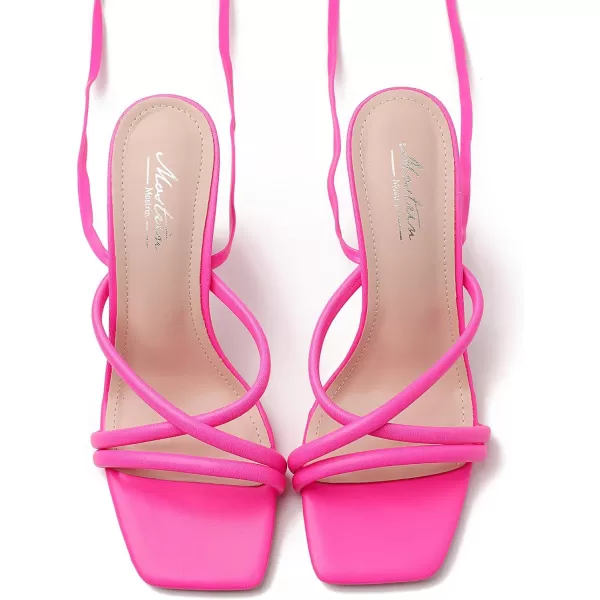 Mostrin White Strappy Heels for Women Lace Up Heels Tie Up Stiletto High Heeled Sandals Square Open Toe Heels for Prom PartyHot Pink