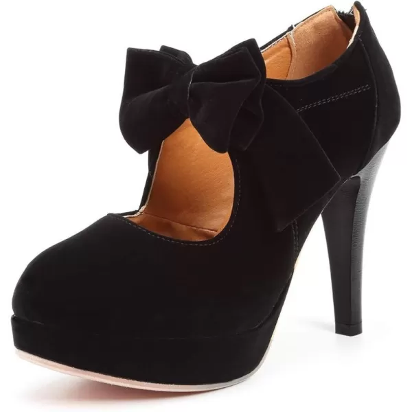 Mostrin Fashion Vintage Womens Small Bowtie Platform Pumps Ladies Sexy High Heeled ShoesBlack58