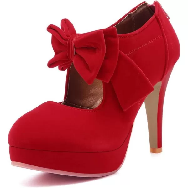 Mostrin Fashion Vintage Womens Small Bowtie Platform Pumps Ladies Sexy High Heeled ShoesRed4