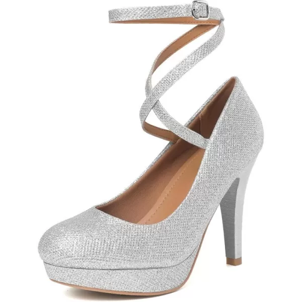 Mostrin Fashion Vintage Womens Small Bowtie Platform Pumps Ladies Sexy High Heeled ShoesSilver