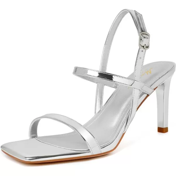 Mostrin Heels for Women Strappy Sandals Square Open Toe High Heel Sandals Ankle Strap Stiletto Heels for Party WeddingSilver