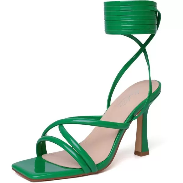 Mostrin White Strappy Heels for Women Lace Up Heels Tie Up Stiletto High Heeled Sandals Square Open Toe Heels for Prom PartyGreen