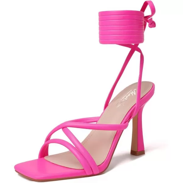Mostrin White Strappy Heels for Women Lace Up Heels Tie Up Stiletto High Heeled Sandals Square Open Toe Heels for Prom PartyHot Pink