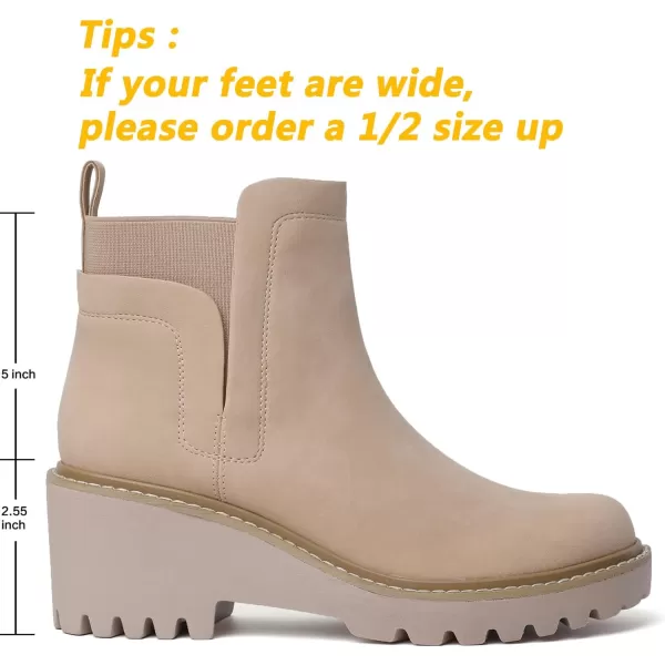 Mostrin Chelsea Boots for Women Platform Ankle Boots Chunky Lug Sole Boots Slip on Elastic Fall Boots Wedges Block BootiesBeige