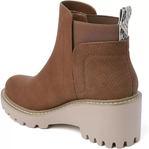 Mostrin Chelsea Boots for Women Platform Ankle Boots Chunky Lug Sole Boots Slip on Elastic Fall Boots Wedges Block BootiesBrown