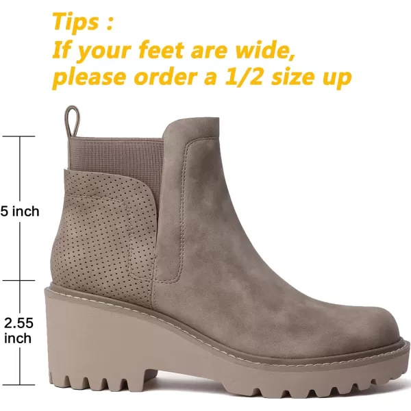 Mostrin Chelsea Boots for Women Platform Ankle Boots Chunky Lug Sole Boots Slip on Elastic Fall Boots Wedges Block BootiesKhaki