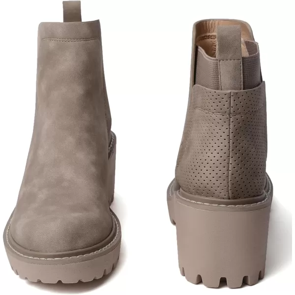 Mostrin Chelsea Boots for Women Platform Ankle Boots Chunky Lug Sole Boots Slip on Elastic Fall Boots Wedges Block BootiesKhaki
