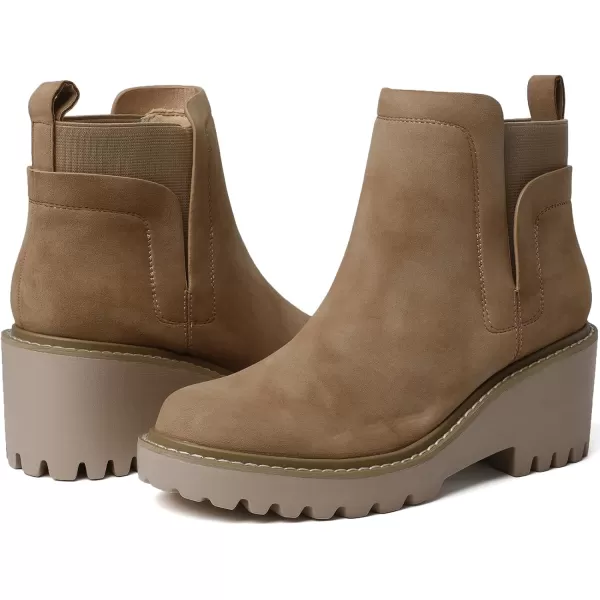 Mostrin Chelsea Boots for Women Platform Ankle Boots Chunky Lug Sole Boots Slip on Elastic Fall Boots Wedges Block BootiesNude