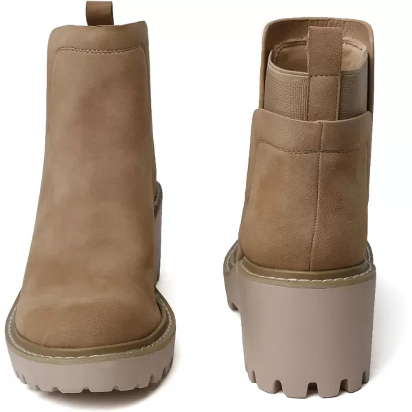 Mostrin Chelsea Boots for Women Platform Ankle Boots Chunky Lug Sole Boots Slip on Elastic Fall Boots Wedges Block BootiesNude