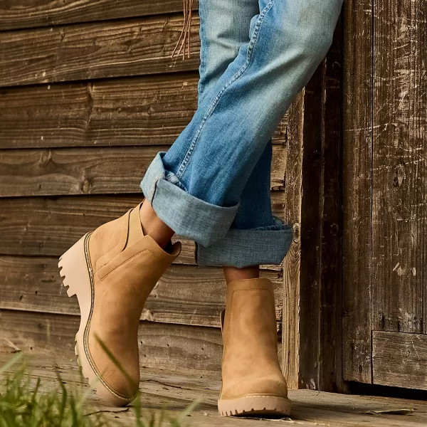 Mostrin Chelsea Boots for Women Platform Ankle Boots Chunky Lug Sole Boots Slip on Elastic Fall Boots Wedges Block BootiesNude