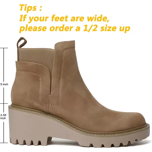 Mostrin Chelsea Boots for Women Platform Ankle Boots Chunky Lug Sole Boots Slip on Elastic Fall Boots Wedges Block BootiesNude