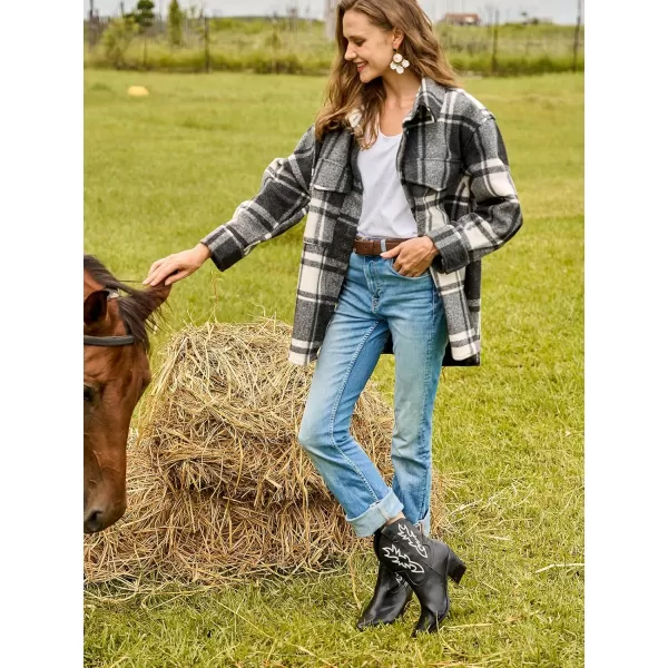 Mostrin Cowgirl Boots for Women Embroidered Cowboy Boots Pointed Toe Ankle Boots Chunky Western Boots Pullon Mid Calf BootiesBlack