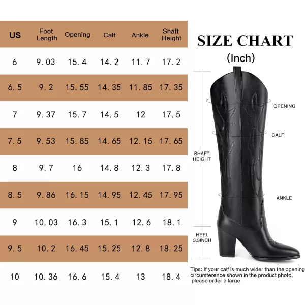 Mostrin Cowgirl Boots for Women Embroidered Cowboy Boots Pointed Toe Knee High Boots Chunky Block Heel Pull On Tall Western Boot for LadiesBlack01