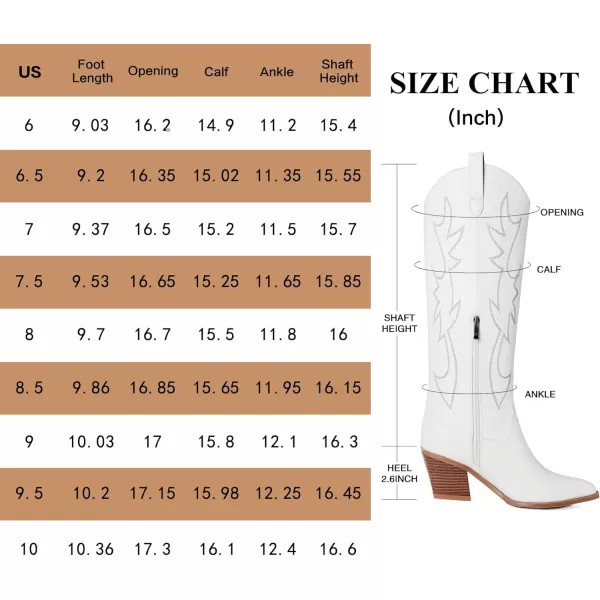 Mostrin Cowgirl Boots for Women Embroidered Cowboy Boots Pointed Toe Knee High Boots Chunky Block Heel Pull On Tall Western Boot for LadiesWhite002
