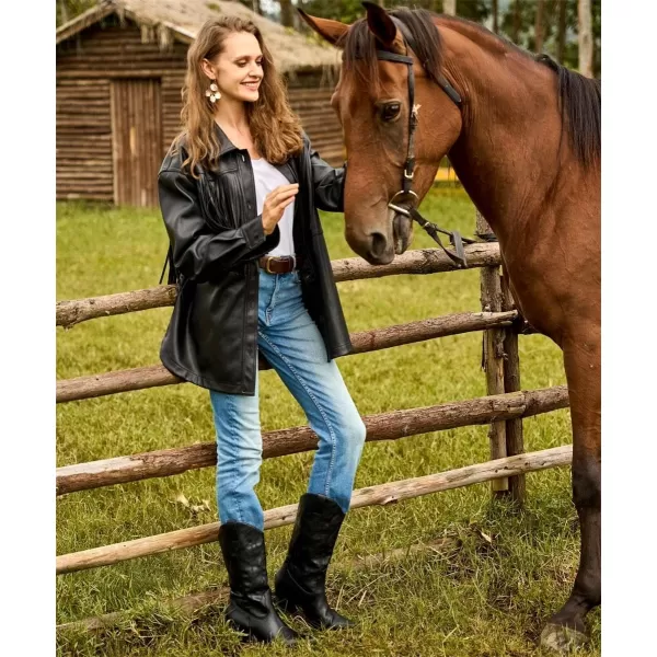 Mostrin Cowgirl Cowboy Boots Square Toe MidCalf Boot Chunky Block Heeled Pull On Western BootBlack