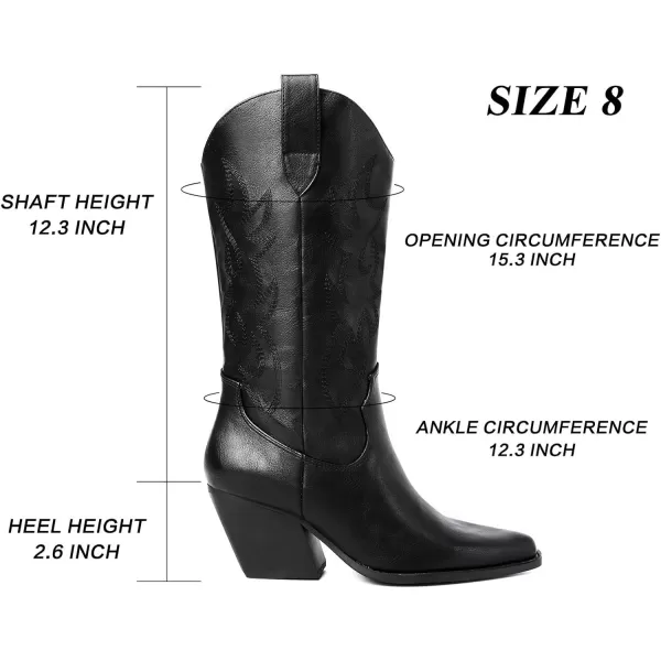 Mostrin Cowgirl Cowboy Boots Square Toe MidCalf Boot Chunky Block Heeled Pull On Western BootBlack