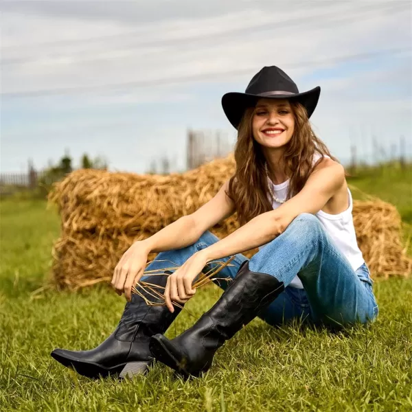 Mostrin Cowgirl Cowboy Boots Square Toe MidCalf Boot Chunky Block Heeled Pull On Western BootBlack