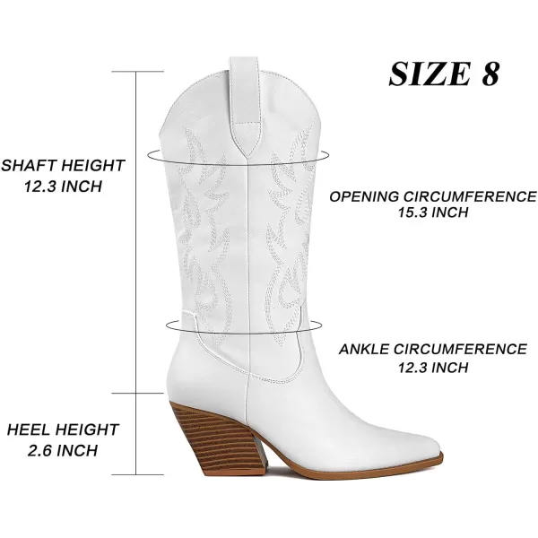 Mostrin Cowgirl Cowboy Boots Square Toe MidCalf Boot Chunky Block Heeled Pull On Western BootWhite