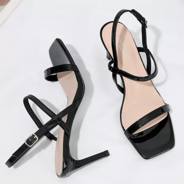 Mostrin Heels for Women Strappy Sandals Square Open Toe High Heel Sandals Ankle Strap Stiletto Heels for Party WeddingBlack