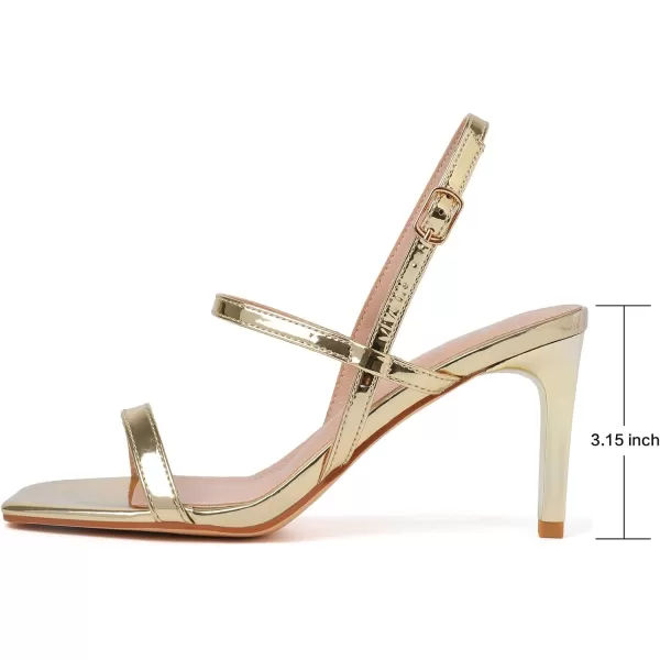 Mostrin Heels for Women Strappy Sandals Square Open Toe High Heel Sandals Ankle Strap Stiletto Heels for Party WeddingGold