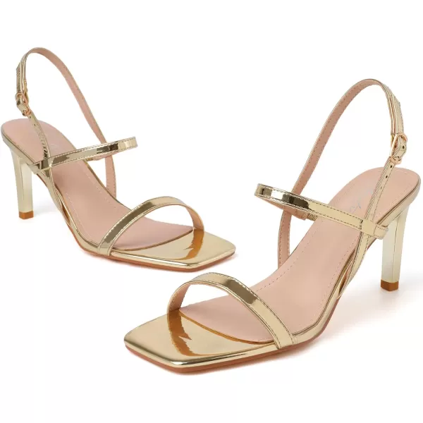 Mostrin Heels for Women Strappy Sandals Square Open Toe High Heel Sandals Ankle Strap Stiletto Heels for Party WeddingGold