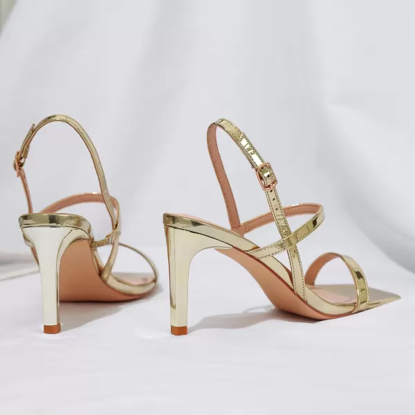 Mostrin Heels for Women Strappy Sandals Square Open Toe High Heel Sandals Ankle Strap Stiletto Heels for Party WeddingGold