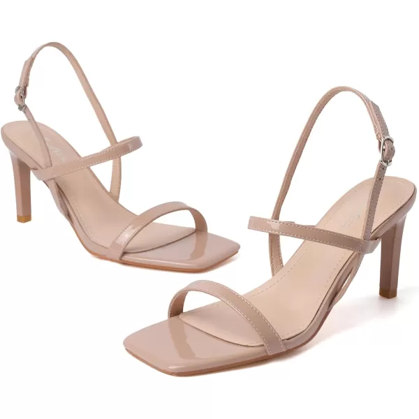Mostrin Heels for Women Strappy Sandals Square Open Toe High Heel Sandals Ankle Strap Stiletto Heels for Party WeddingNude