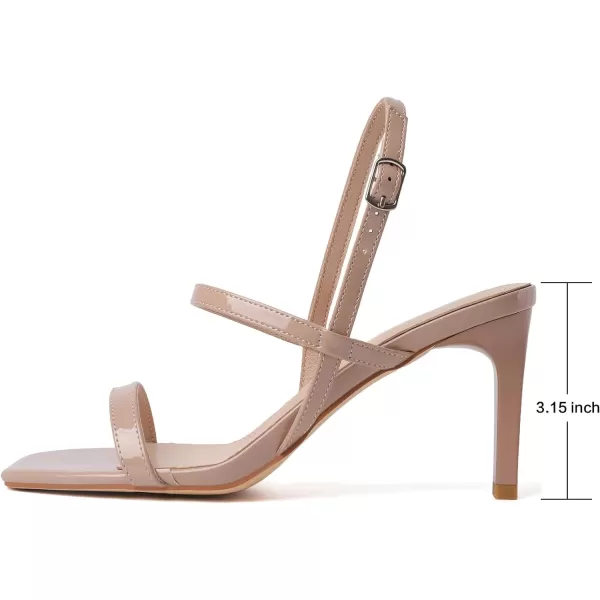 Mostrin Heels for Women Strappy Sandals Square Open Toe High Heel Sandals Ankle Strap Stiletto Heels for Party WeddingNude