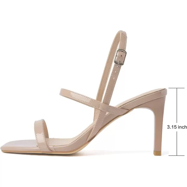 Mostrin Heels for Women Strappy Sandals Square Open Toe High Heel Sandals Ankle Strap Stiletto Heels for Party WeddingNude