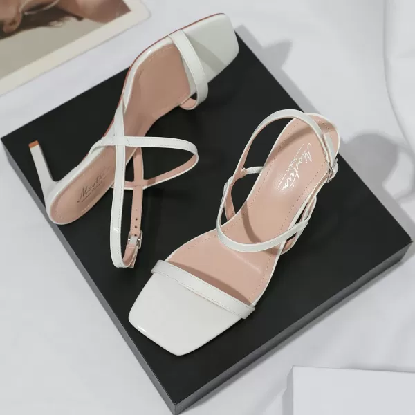 Mostrin Heels for Women Strappy Sandals Square Open Toe High Heel Sandals Ankle Strap Stiletto Heels for Party WeddingWhite