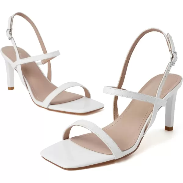 Mostrin Heels for Women Strappy Sandals Square Open Toe High Heel Sandals Ankle Strap Stiletto Heels for Party WeddingWhite