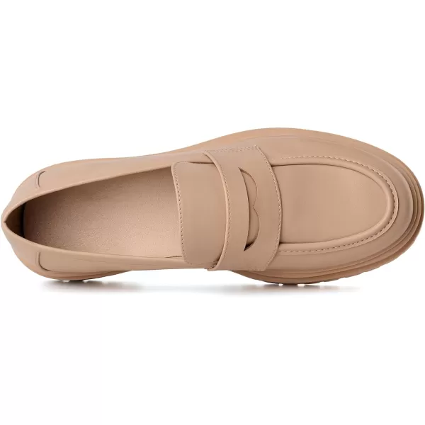 Mostrin Loafers for Women Lug Sole Platform Mid Chunky Loafers Classic Round Toe Slip On Loafers Comfortable Penny Casual ShoesApricot