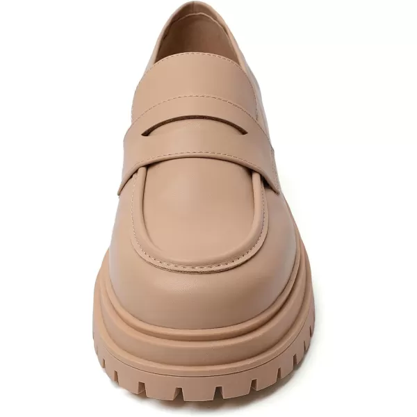 Mostrin Loafers for Women Lug Sole Platform Mid Chunky Loafers Classic Round Toe Slip On Loafers Comfortable Penny Casual ShoesApricot