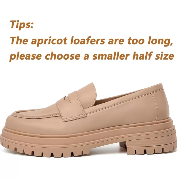 Mostrin Loafers for Women Lug Sole Platform Mid Chunky Loafers Classic Round Toe Slip On Loafers Comfortable Penny Casual ShoesApricot