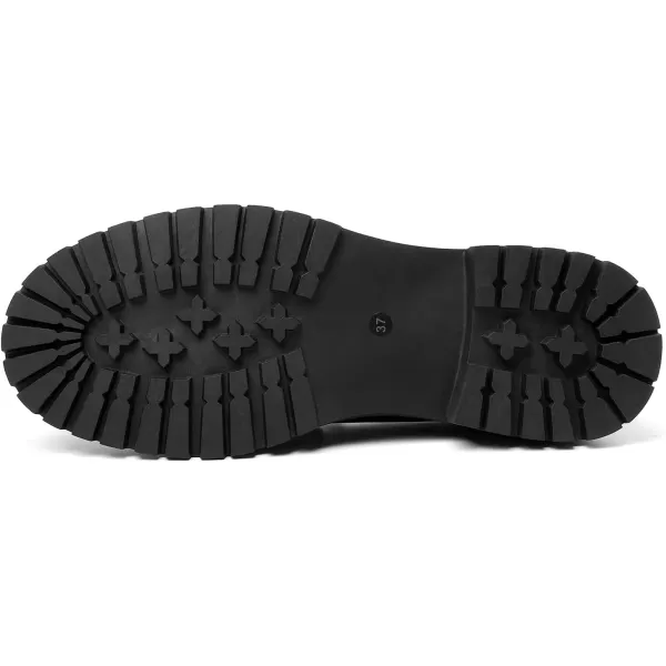 Mostrin Loafers for Women Lug Sole Platform Mid Chunky Loafers Classic Round Toe Slip On Loafers Comfortable Penny Casual ShoesBlack