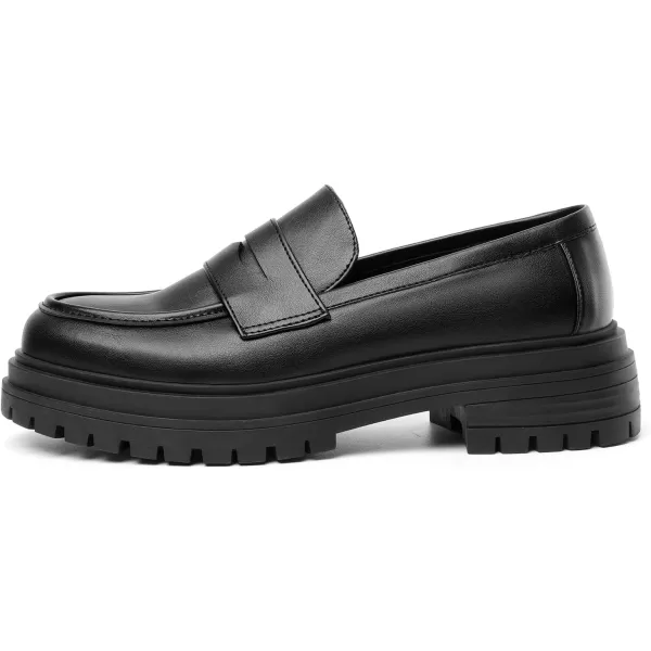 Mostrin Loafers for Women Lug Sole Platform Mid Chunky Loafers Classic Round Toe Slip On Loafers Comfortable Penny Casual ShoesBlack
