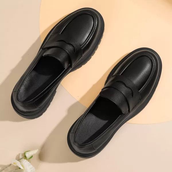 Mostrin Loafers for Women Lug Sole Platform Mid Chunky Loafers Classic Round Toe Slip On Loafers Comfortable Penny Casual ShoesBlack