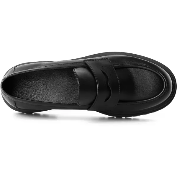 Mostrin Loafers for Women Lug Sole Platform Mid Chunky Loafers Classic Round Toe Slip On Loafers Comfortable Penny Casual ShoesBlack