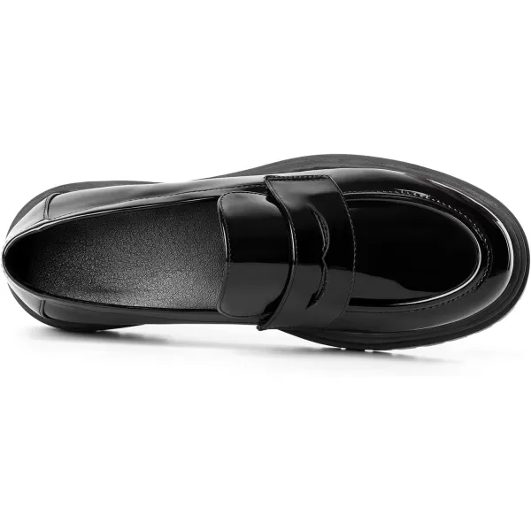 Mostrin Loafers for Women Lug Sole Platform Mid Chunky Loafers Classic Round Toe Slip On Loafers Comfortable Penny Casual ShoesCool Black