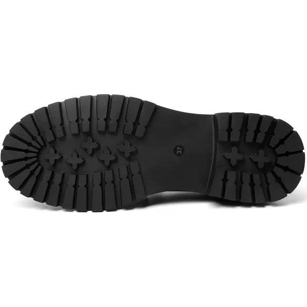 Mostrin Loafers for Women Lug Sole Platform Mid Chunky Loafers Classic Round Toe Slip On Loafers Comfortable Penny Casual ShoesCool Black