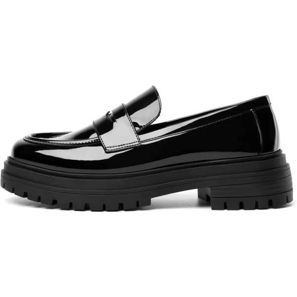 Mostrin Loafers for Women Lug Sole Platform Mid Chunky Loafers Classic Round Toe Slip On Loafers Comfortable Penny Casual ShoesCool Black