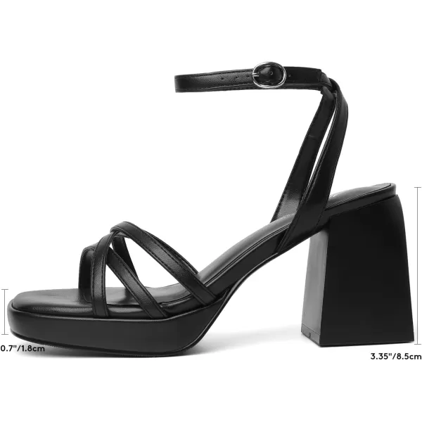 Mostrin Platform Heels for Women Strappy Lace Up Heels Sexy Chunky Block Heeled Sandals Ankle Strap Square Open Toe Heels for Wedding Prom Party Y2K Dress ShoesBlack
